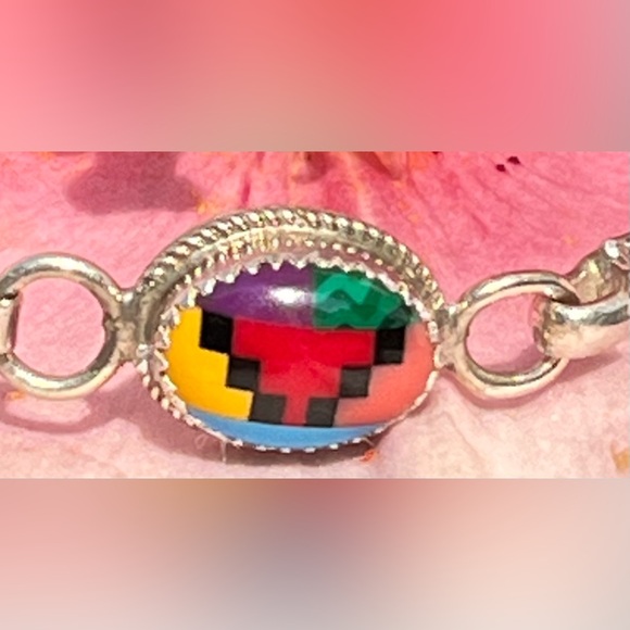 SOLD ZUNI Native American sterling silver bracelet with inlay accent - Picture 7 of 8